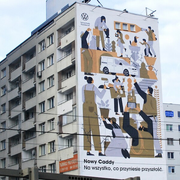 Volkswagen Caddy 5 - niecodzienny mural w centrum Warszawy