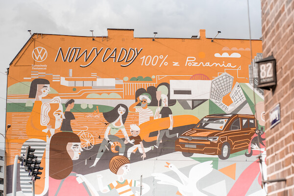 Nowy Volkswagen Caddy, Poznań i inspirujący sposób komunikacji - w centrum Poznania powstał mural marki Volkswagen Samochody Dostawcze