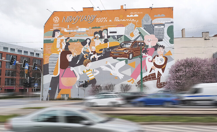 Nowy Volkswagen Caddy, Poznań i inspirujący sposób komunikacji - w centrum Poznania powstał mural marki Volkswagen Samochody Dostawcze